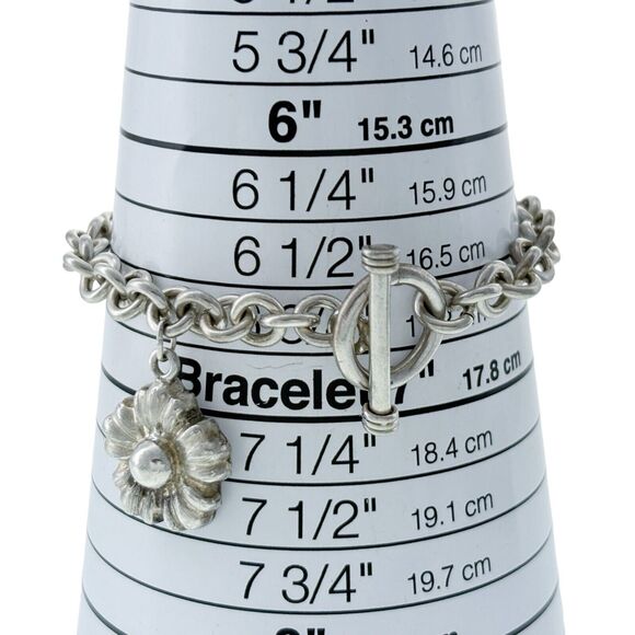 Flower Charm Bracelet | Vintage Sterling Silver 925 | 7" - Picture 3 of 5